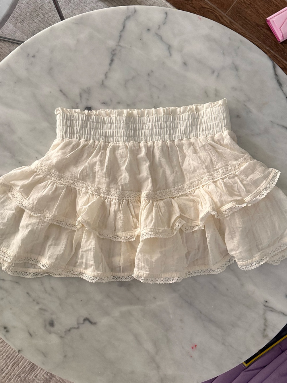 PINK Victoria's Secret Ivory Tiered Ruffle Mini Skirt
